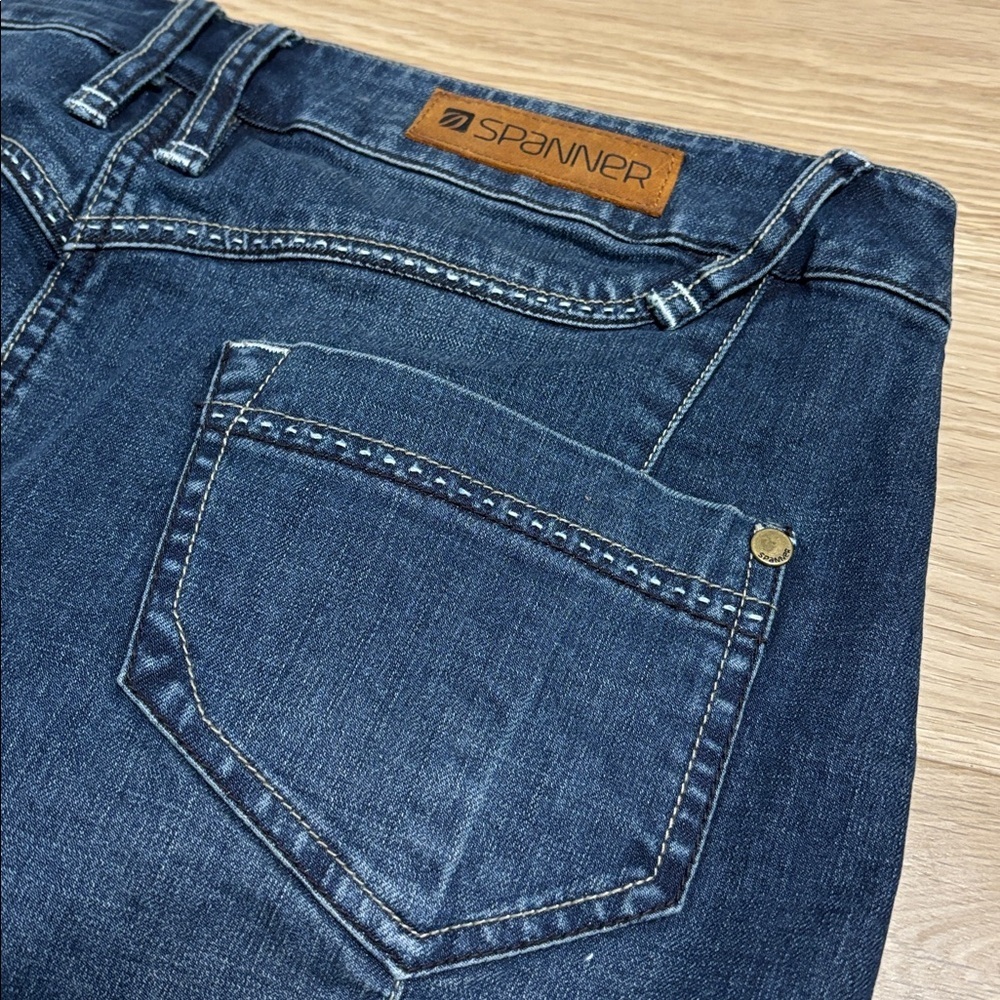 Vintage (10) SPANNER Denim Skirt Above Knee Stitch Detail Pockets Back Pleats - Picture 11 of 14